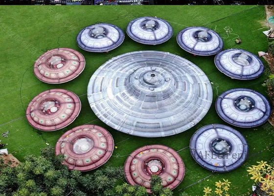 Giant Outdoor Inflatable Art Decorating Alien Flying Saucer With LED Light Custom Pattern